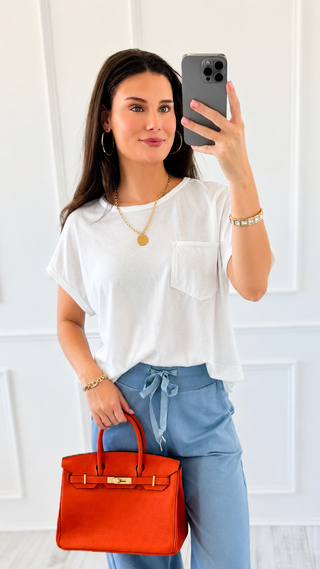 Relaxed Pocket Knit Top - White
