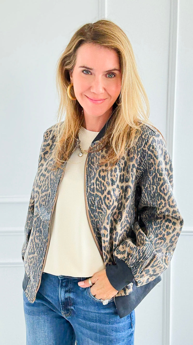 Trendy Zip-Up Leopard Bomber Jacket-160 Jackets-Fate Inc-Coastal Bloom Boutique, find the trendiest versions of the popular styles and looks Located in Indialantic, FL