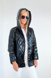 Quilted Zip-Down Hooded Jacket - Black-160 Jackets-oddi-Coastal Bloom Boutique, find the trendiest versions of the popular styles and looks Located in Indialantic, FL