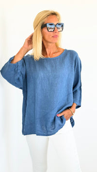 Coastal Charm Italian Linen Top - Steel Blue-100 Sleeveless Tops-Italianissimo-Coastal Bloom Boutique, find the trendiest versions of the popular styles and looks Located in Indialantic, FL