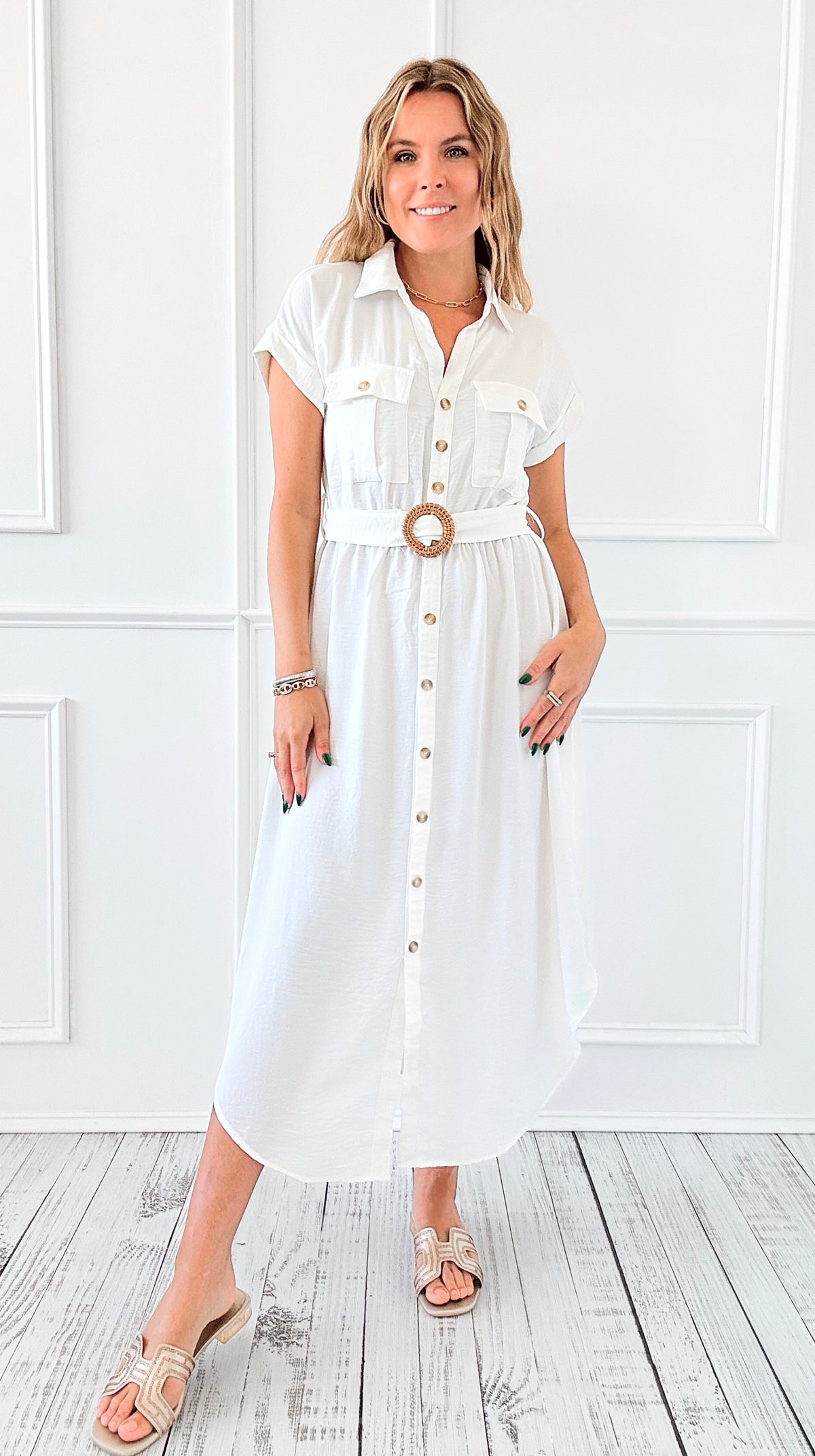 Collared Button Midi Dess-200 Dresses/Jumpsuits/Rompers-Blu Pepper-Coastal Bloom Boutique, find the trendiest versions of the popular styles and looks Located in Indialantic, FL