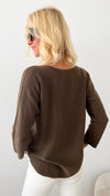 Soho Italian V-Neck Pullover - Chocolate-140 Sweaters-Italianissimo/ Max & D-Coastal Bloom Boutique, find the trendiest versions of the popular styles and looks Located in Indialantic, FL
