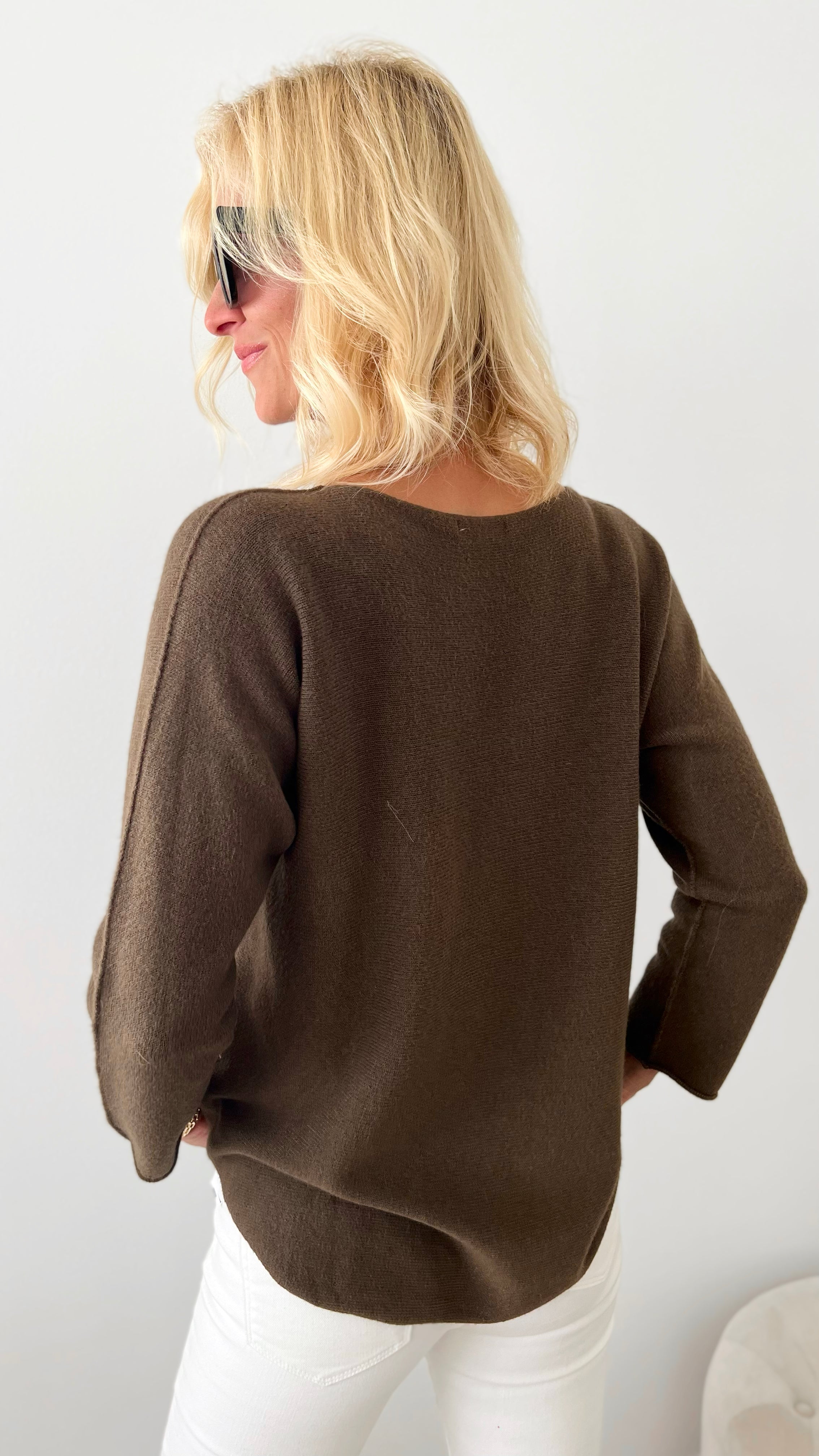 Soho Italian V-Neck Pullover - Chocolate-140 Sweaters-Italianissimo/ Max & D-Coastal Bloom Boutique, find the trendiest versions of the popular styles and looks Located in Indialantic, FL