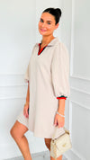 Prep School Puff Sleeve Dress - Beige-200 Dresses/Jumpsuits/Rompers-JODIFL-Coastal Bloom Boutique, find the trendiest versions of the popular styles and looks Located in Indialantic, FL