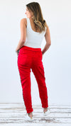 Wild Trim Wish List Italian Joggers- Red-pants-Italianissimo-Coastal Bloom Boutique, find the trendiest versions of the popular styles and looks Located in Indialantic, FL