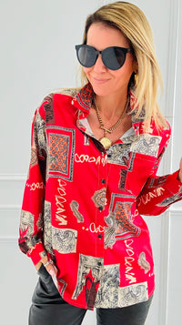 Paisley & Frames Button Down Top-130 Long Sleeve Tops-ROUSSEAU-Coastal Bloom Boutique, find the trendiest versions of the popular styles and looks Located in Indialantic, FL