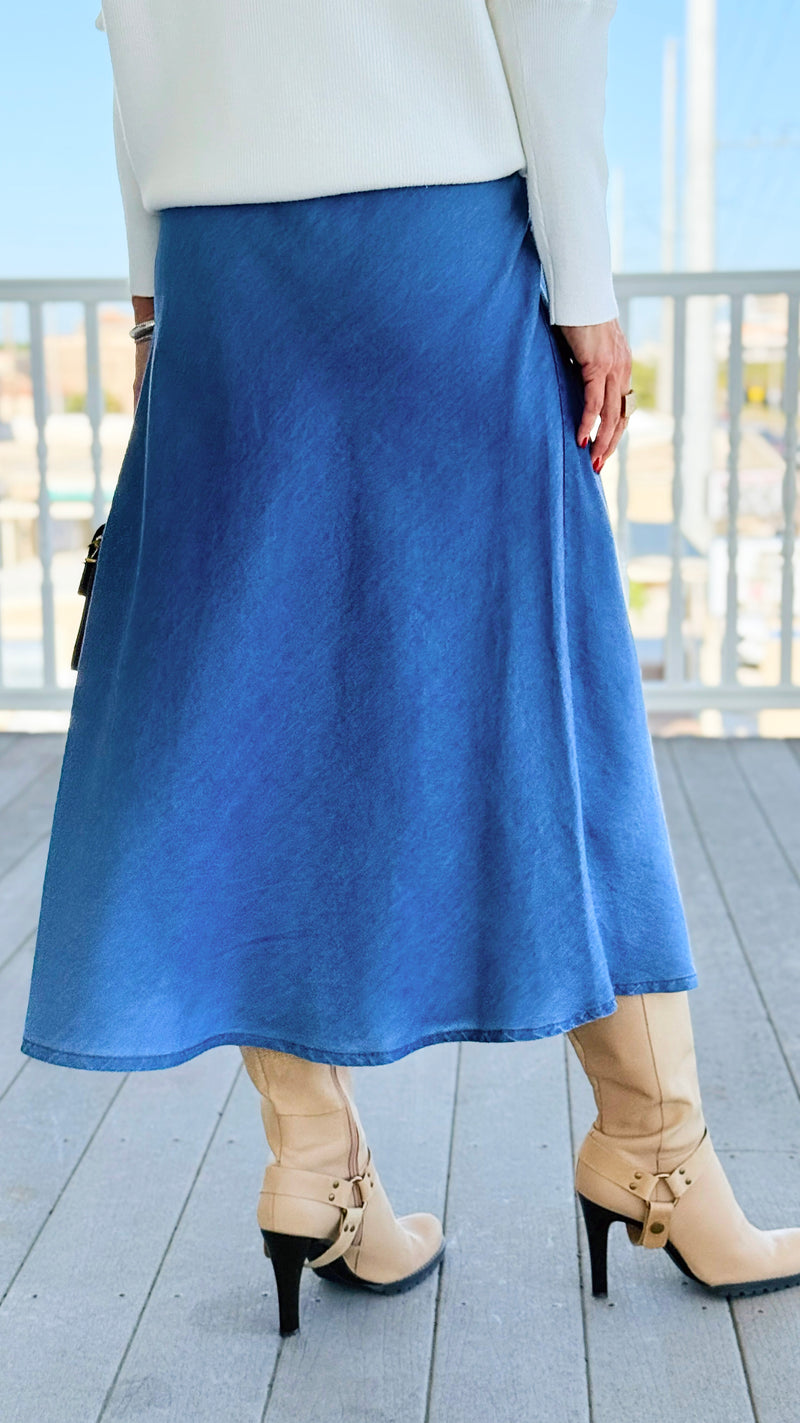 Denim Italian Midi Skirt- Medium-170 Bottoms-Italianissimo-Coastal Bloom Boutique, find the trendiest versions of the popular styles and looks Located in Indialantic, FL