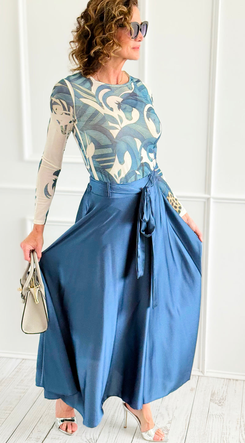 Azure Dream Italian Maxi Skirt- Slate Blue-170 Bottoms-AZUL MONACO-Coastal Bloom Boutique, find the trendiest versions of the popular styles and looks Located in Indialantic, FL