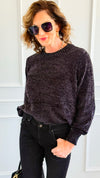 Cuddle Cloud Chenille Sweater-Black-140 Sweaters-Zenana-Coastal Bloom Boutique, find the trendiest versions of the popular styles and looks Located in Indialantic, FL