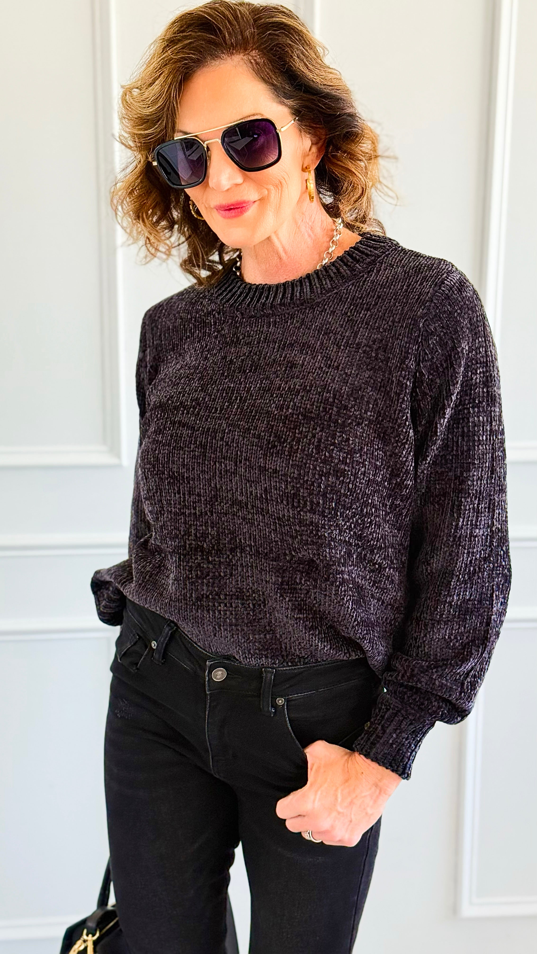 Cuddle Cloud Chenille Sweater-Black-140 Sweaters-Zenana-Coastal Bloom Boutique, find the trendiest versions of the popular styles and looks Located in Indialantic, FL