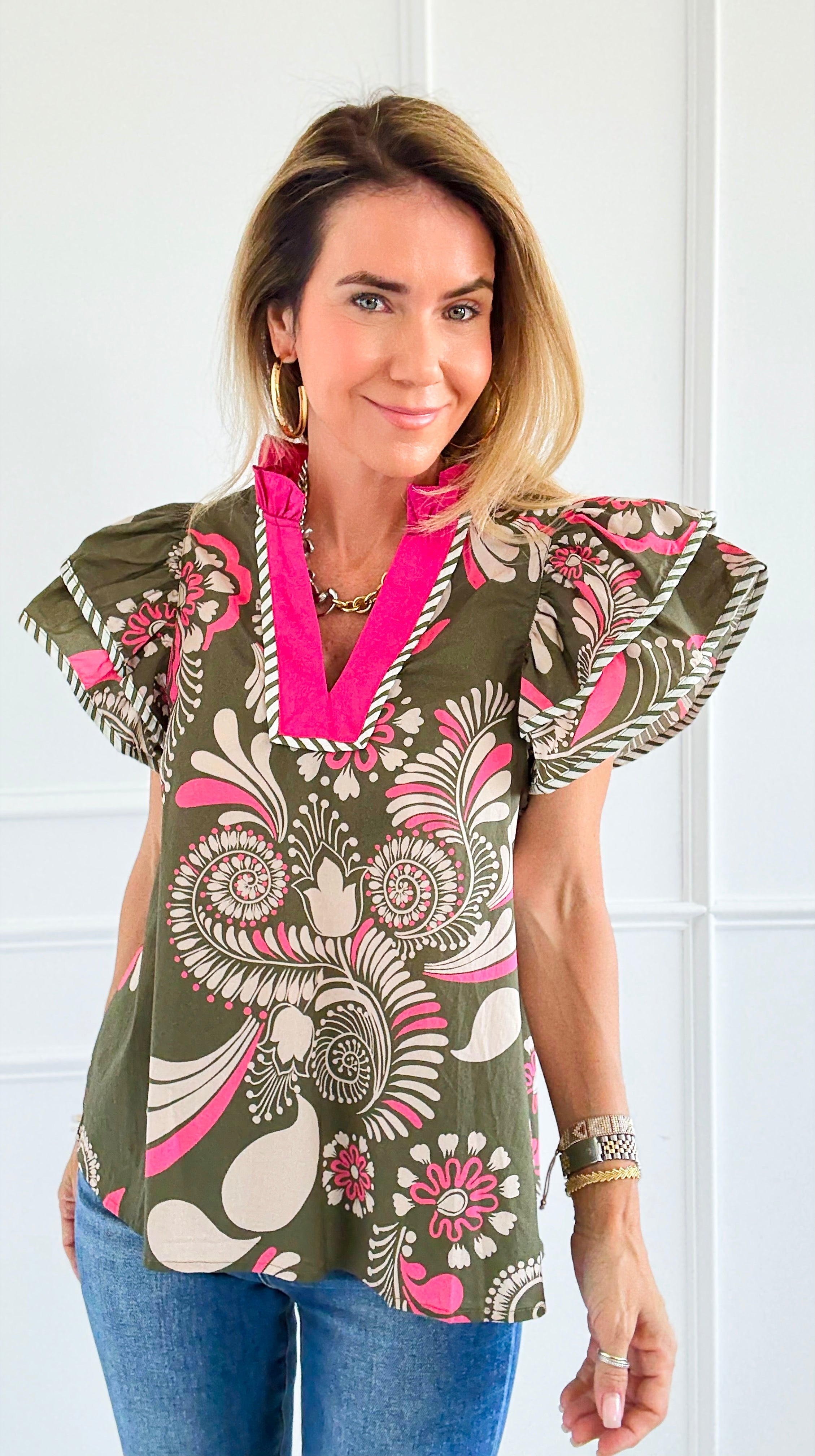 Petal Pop Ruffle Sleeve Blouse-110 Short Sleeve Tops-entro-Coastal Bloom Boutique, find the trendiest versions of the popular styles and looks Located in Indialantic, FL