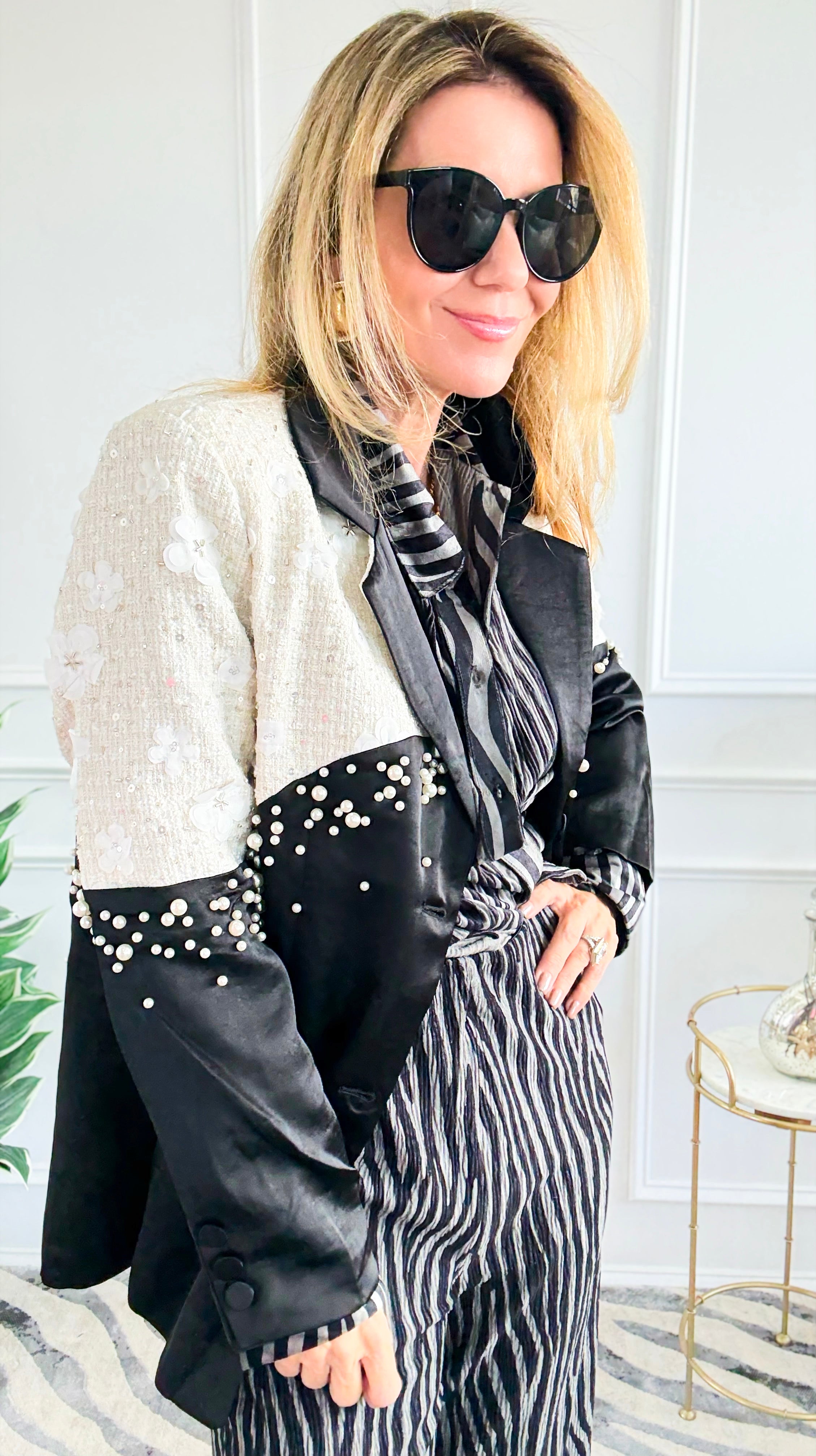 Midnight Pearl Couture Blazer-160 Jackets-LA ROS-Coastal Bloom Boutique, find the trendiest versions of the popular styles and looks Located in Indialantic, FL