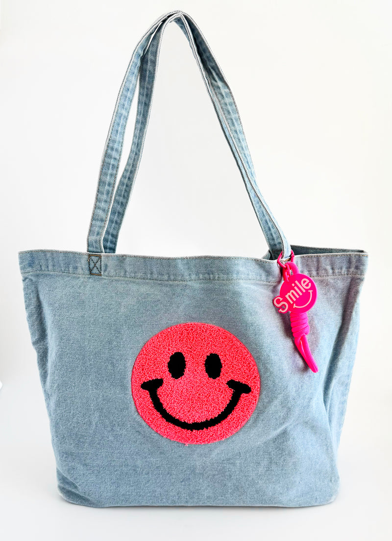 Happy Patch Denim Italian Tote Bag-240 Bags-MOOIJ-Coastal Bloom Boutique, find the trendiest versions of the popular styles and looks Located in Indialantic, FL