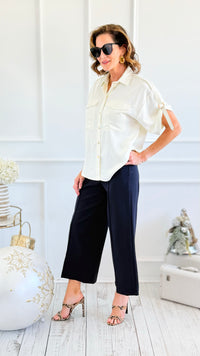 Rose Cropped Wide Leg Pant - Navy Blue-100 Pants-spin usa-Coastal Bloom Boutique, find the trendiest versions of the popular styles and looks Located in Indialantic, FL