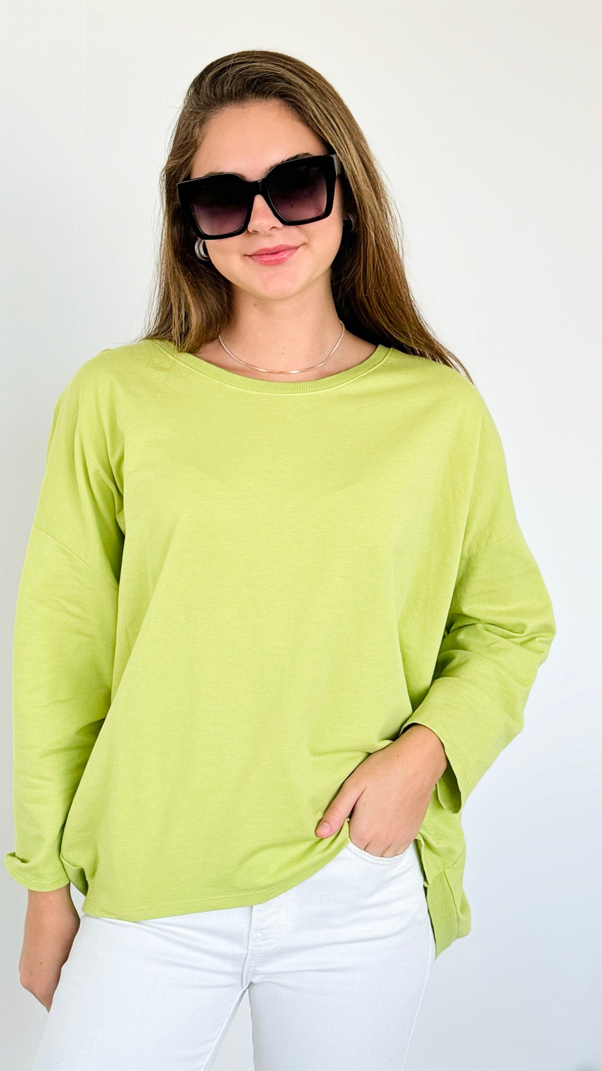 Upscale Comfort Italian Pullover - Lime-140 Sweaters-Italianissimo-Coastal Bloom Boutique, find the trendiest versions of the popular styles and looks Located in Indialantic, FL