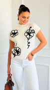 Floral Trim Knit Sleeveless Sweater- Cream-140 Sweaters-Blu Pepper-Coastal Bloom Boutique, find the trendiest versions of the popular styles and looks Located in Indialantic, FL
