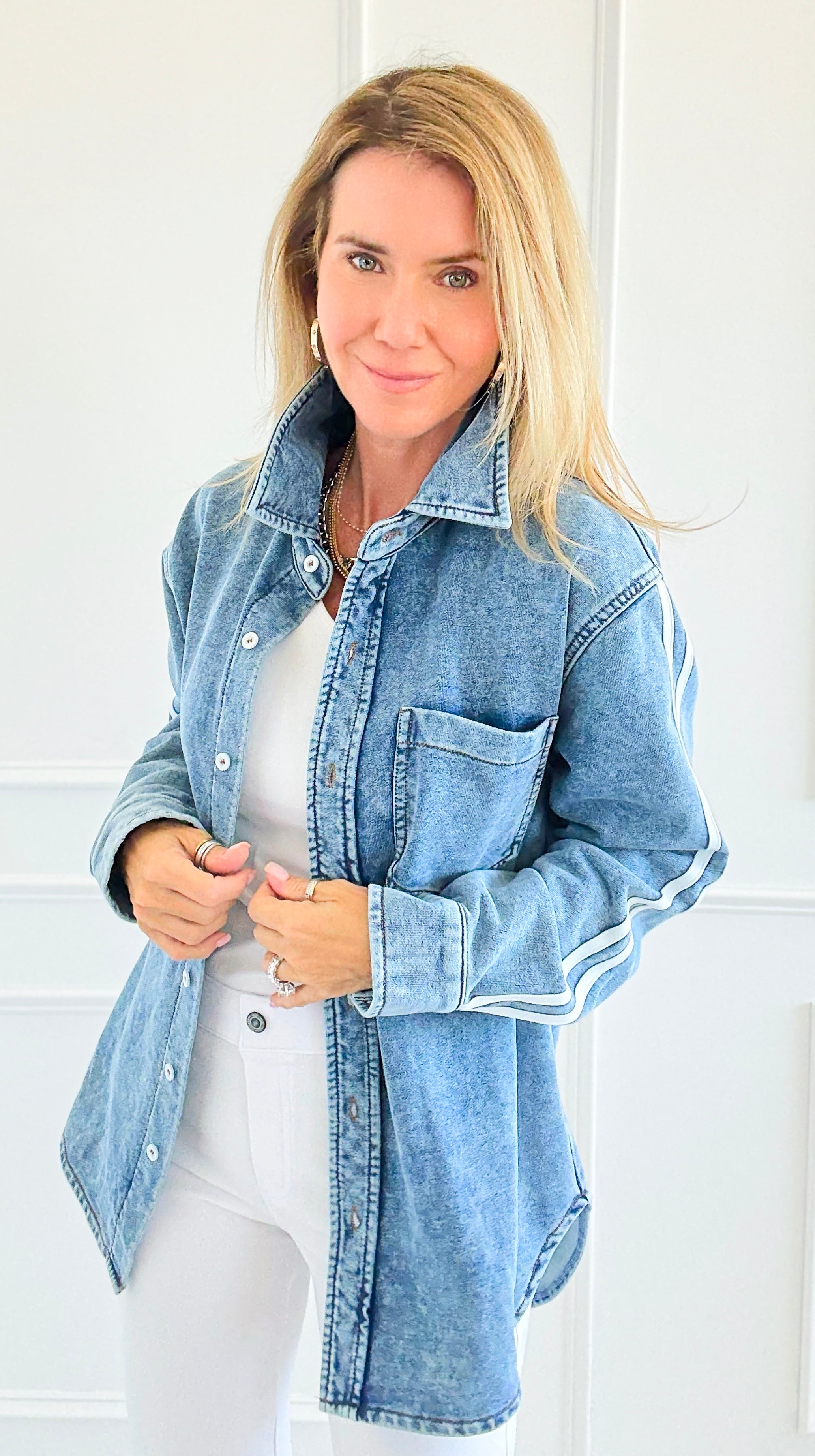 Track the Trends Denim Top-130 Long Sleeve Tops-White Birch-Coastal Bloom Boutique, find the trendiest versions of the popular styles and looks Located in Indialantic, FL