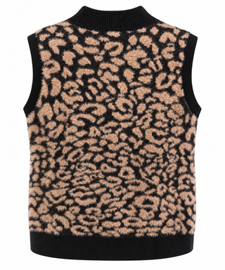 Leopard Print Button Front Sweater Vest