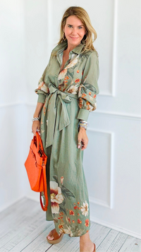 Botanic Cascade Maxi Shirt Dress-200 Dresses/Jumpsuits/Rompers-Rokoko-Coastal Bloom Boutique, find the trendiest versions of the popular styles and looks Located in Indialantic, FL