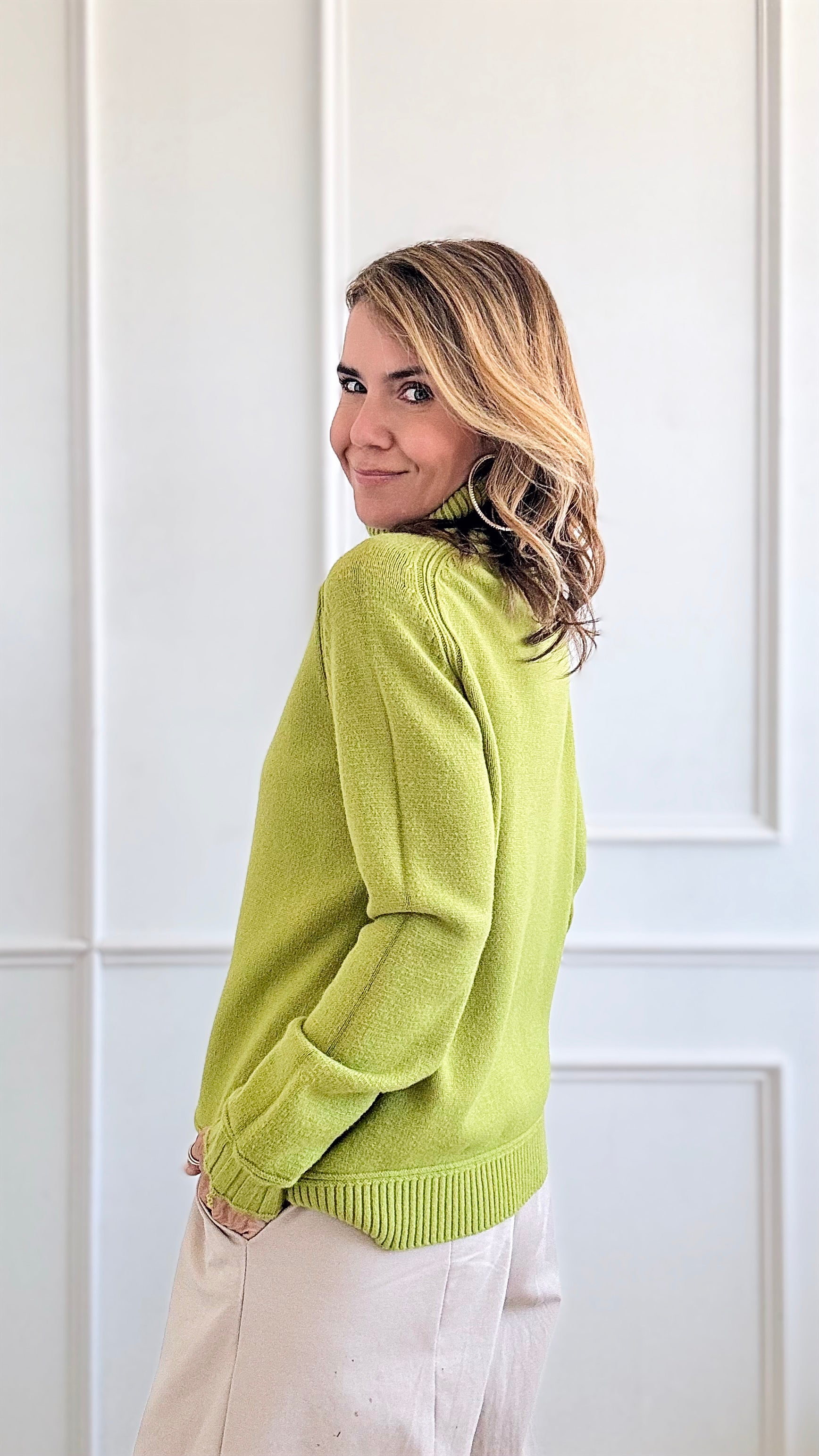 Italian Turtleneck Sweater - Chartreuse-140 Sweaters-Italianissimo-Coastal Bloom Boutique, find the trendiest versions of the popular styles and looks Located in Indialantic, FL
