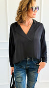 Textured Treasure Woven Top-Black-110 Long Sleeve Tops-LIME 'N' CHILI-Coastal Bloom Boutique, find the trendiest versions of the popular styles and looks Located in Indialantic, FL