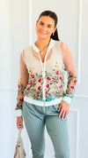 Garden Bloom Embroidered Zip-Up-130 Long sleeve top-in2you-Coastal Bloom Boutique, find the trendiest versions of the popular styles and looks Located in Indialantic, FL