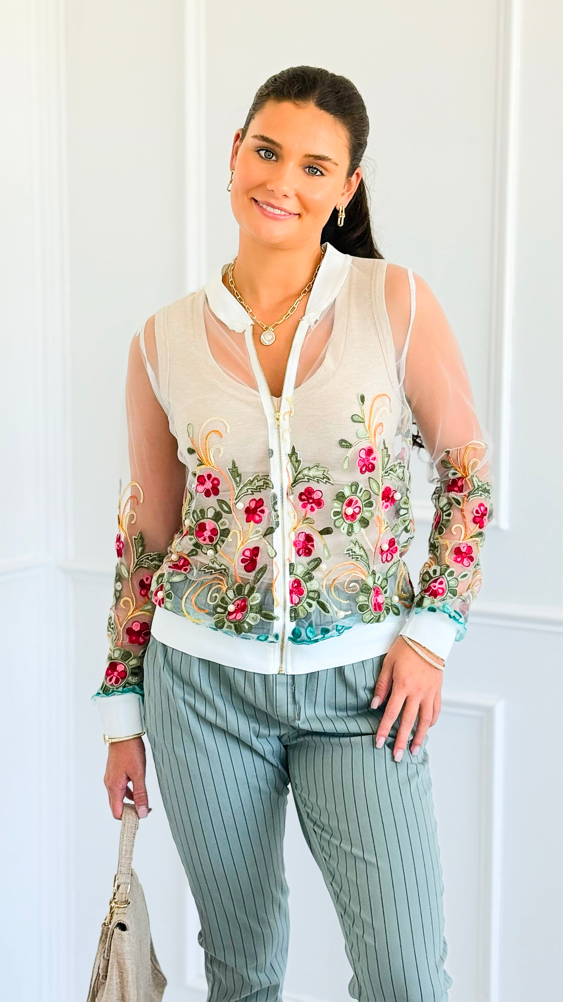 Garden Bloom Embroidered Zip-Up-130 Long sleeve top-in2you-Coastal Bloom Boutique, find the trendiest versions of the popular styles and looks Located in Indialantic, FL
