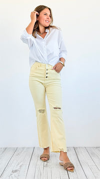 Pale Yellow Acid Wash Distressed Ankle Straight Jeans-190 Denim-Risen-Coastal Bloom Boutique, find the trendiest versions of the popular styles and looks Located in Indialantic, FL