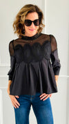 Midnight Charm Mesh Blouse-110 Long Sleeve Tops-JODIFL-Coastal Bloom Boutique, find the trendiest versions of the popular styles and looks Located in Indialantic, FL