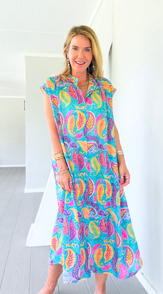 Tropic Paisley Italian Button Dress