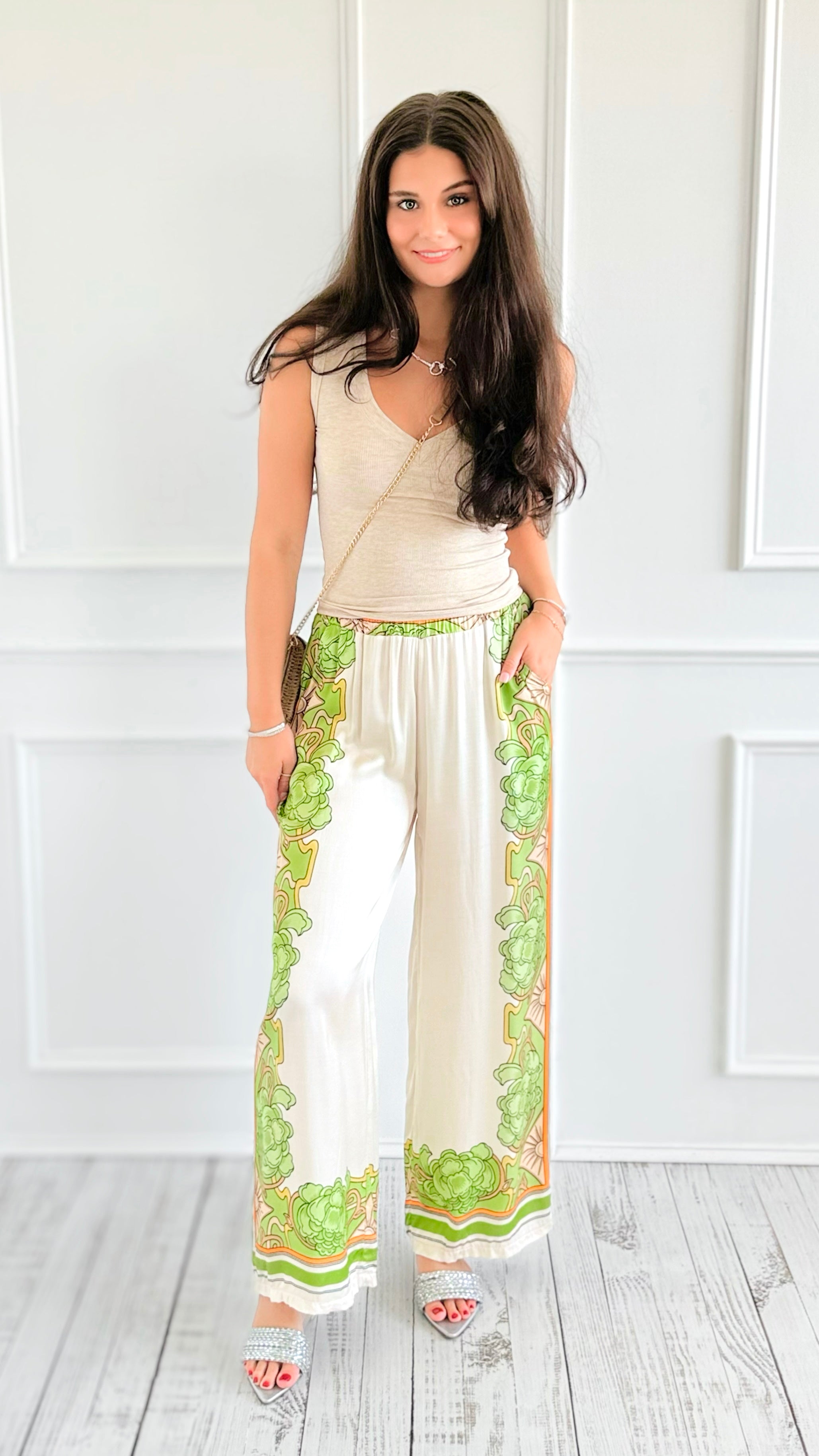 Border Bloom Italian Pants-100 Pants-K2-Coastal Bloom Boutique, find the trendiest versions of the popular styles and looks Located in Indialantic, FL