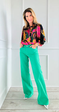 Mid Rise Betty Wide Jeans - Kelly Green-170 Bottoms-Vibrant M.i.U-Coastal Bloom Boutique, find the trendiest versions of the popular styles and looks Located in Indialantic, FL