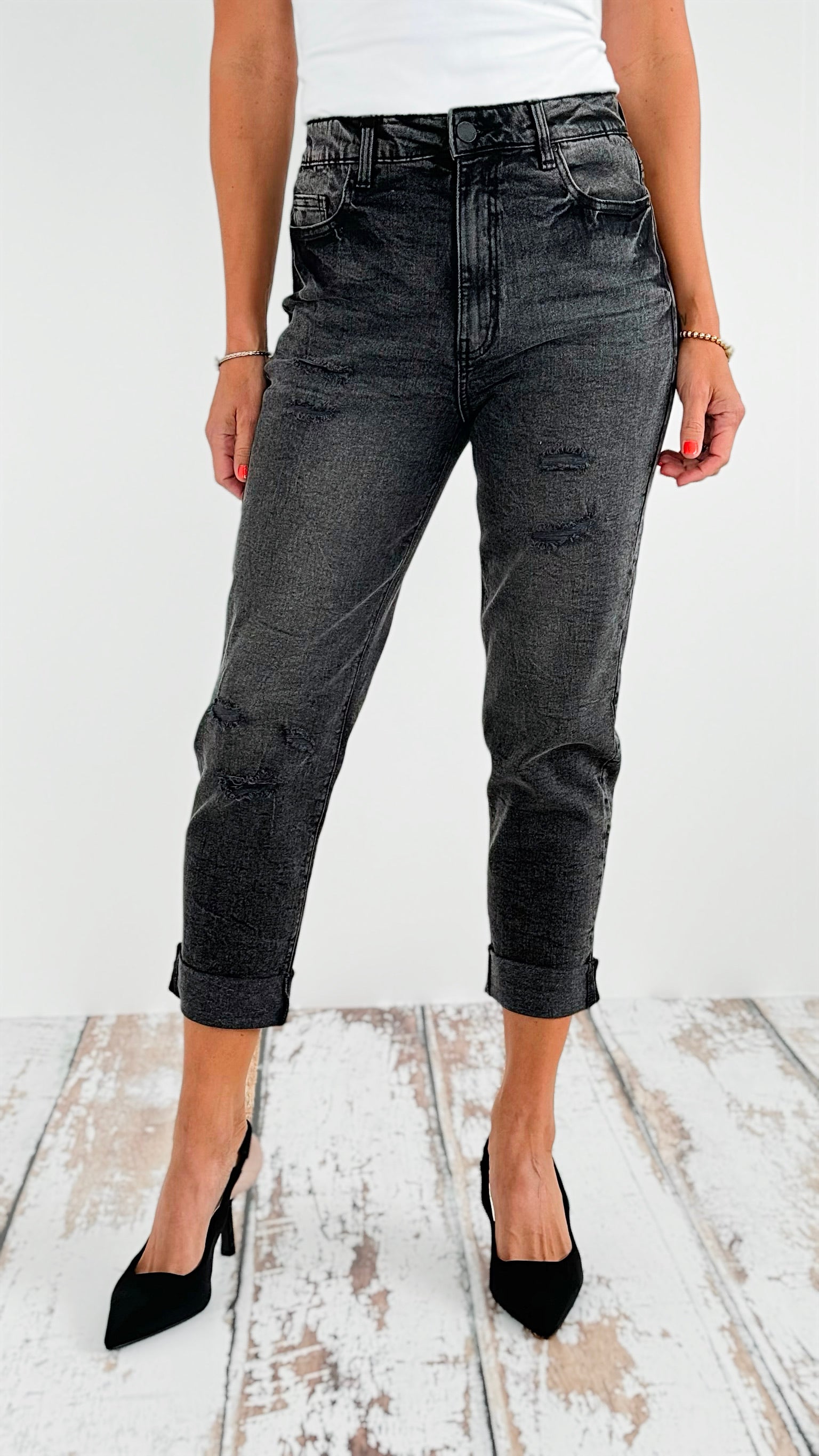 Cuffed Mom Jeans-190 Denim-Blue Age-Coastal Bloom Boutique, find the trendiest versions of the popular styles and looks Located in Indialantic, FL