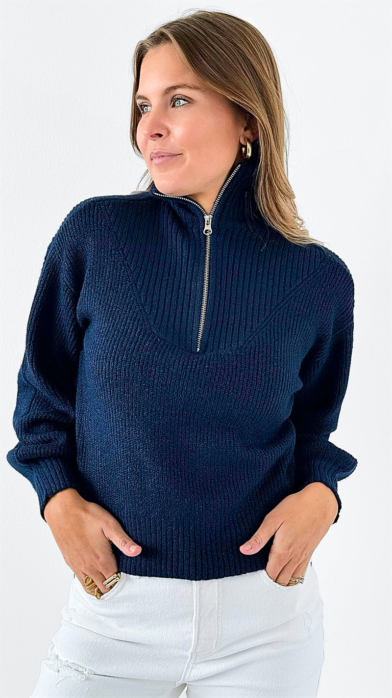 Zip-Up Mock Neck Sweater-140 Sweaters-style up-Coastal Bloom Boutique, find the trendiest versions of the popular styles and looks Located in Indialantic, FL