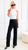Knitted Wide Leg Pants - Black-170 Bottoms-original usa-Coastal Bloom Boutique, find the trendiest versions of the popular styles and looks Located in Indialantic, FL