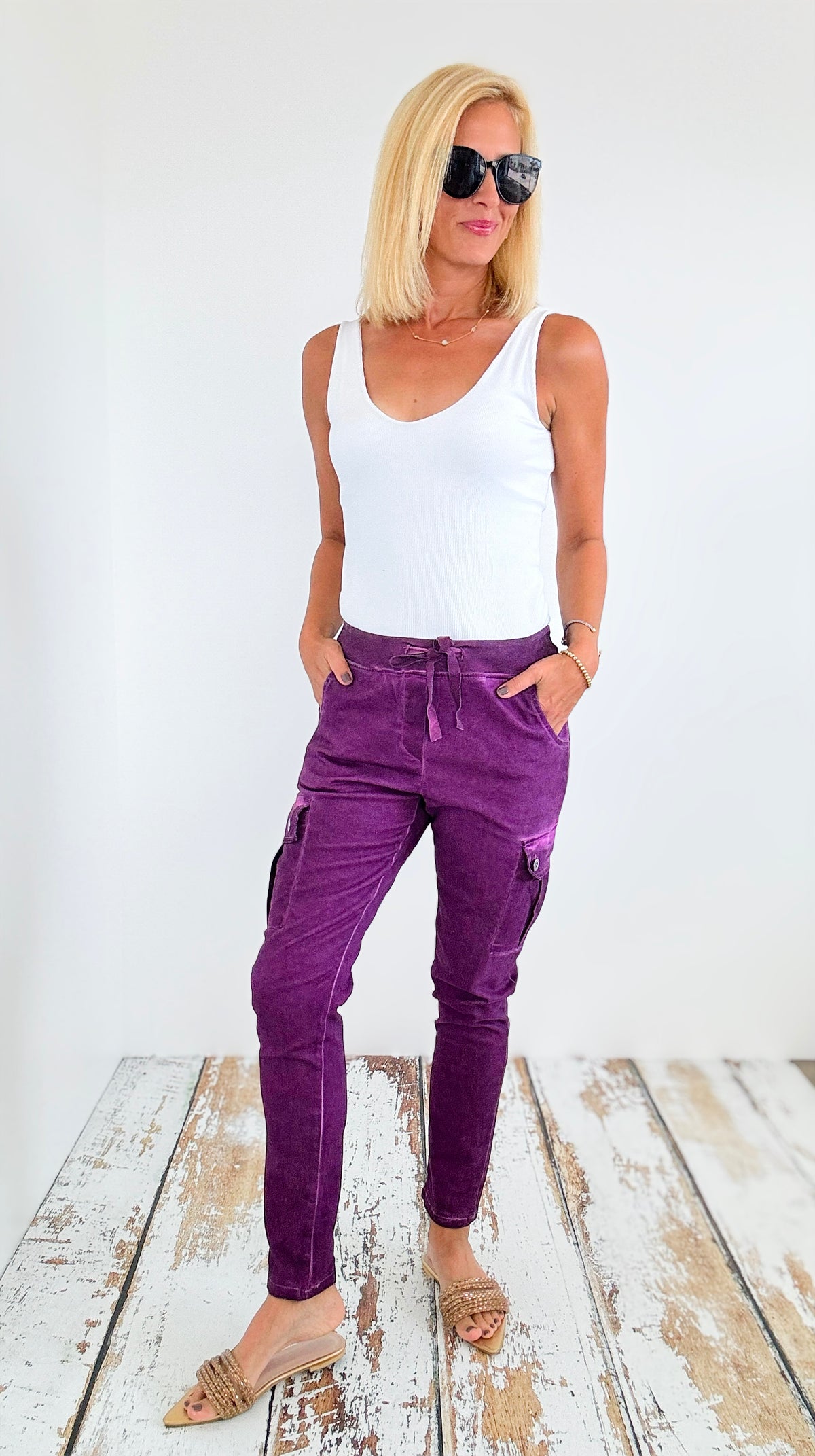 Violet Italian Cargo Pants-pants-TEMPO-Coastal Bloom Boutique, find the trendiest versions of the popular styles and looks Located in Indialantic, FL