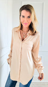 Luxe Satin Dream Blouse Top - Beige-130 Long Sleeve Tops-Michel-Coastal Bloom Boutique, find the trendiest versions of the popular styles and looks Located in Indialantic, FL