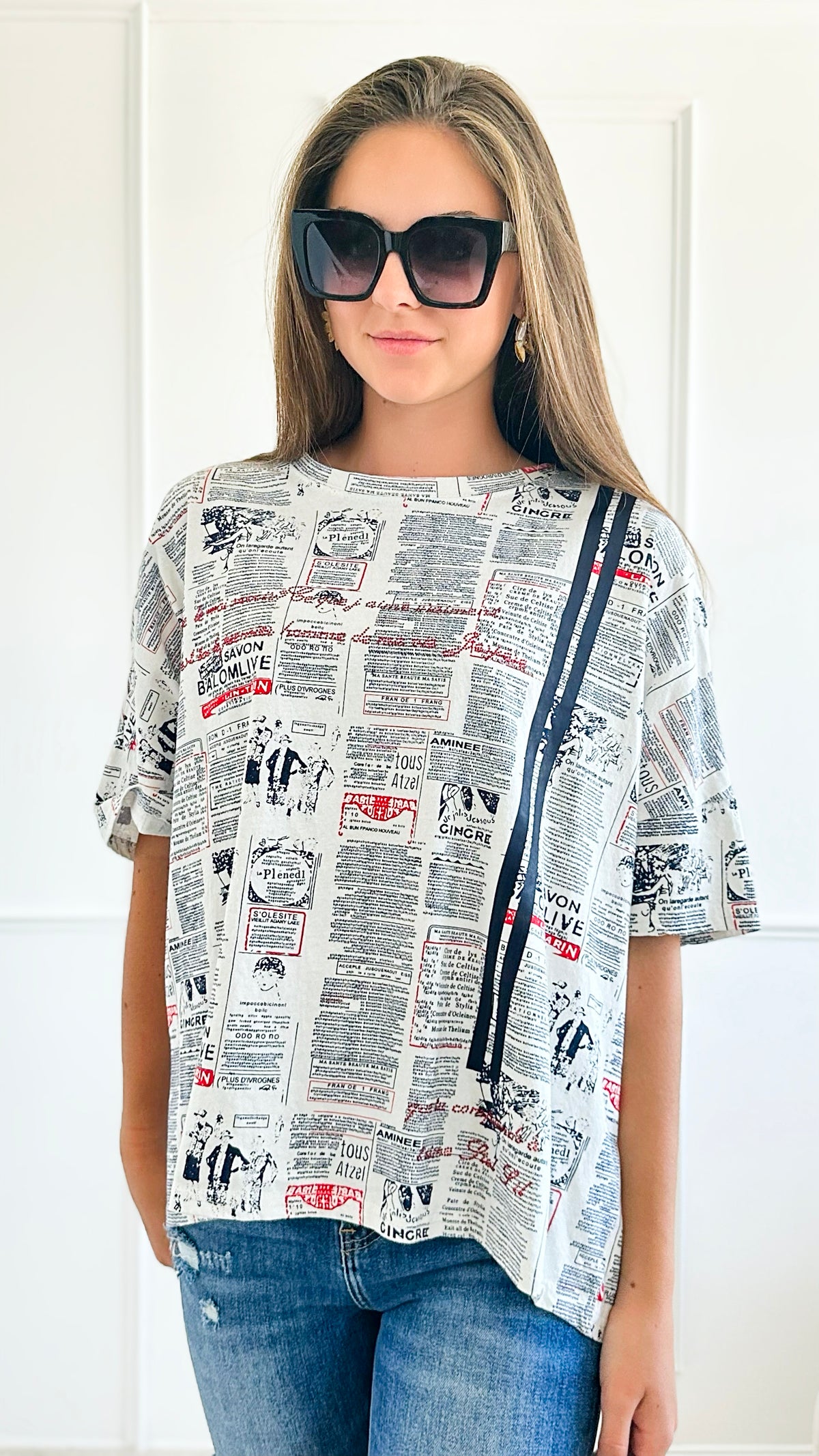 Pre Order - Zannza - Newspaper Graphic Tee-110 Short Sleeve Tops-Zannza Couture-Coastal Bloom Boutique, find the trendiest versions of the popular styles and looks Located in Indialantic, FL