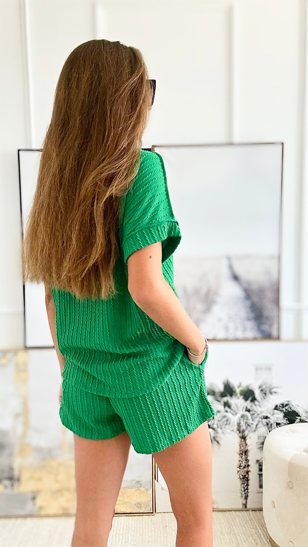 Textured Top & Short Set - Green-210 Loungewear/Sets-Lovely Melody-Coastal Bloom Boutique, find the trendiest versions of the popular styles and looks Located in Indialantic, FL