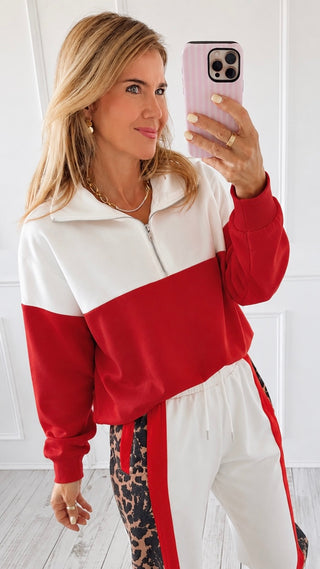 Color Block Quarter Zip Top