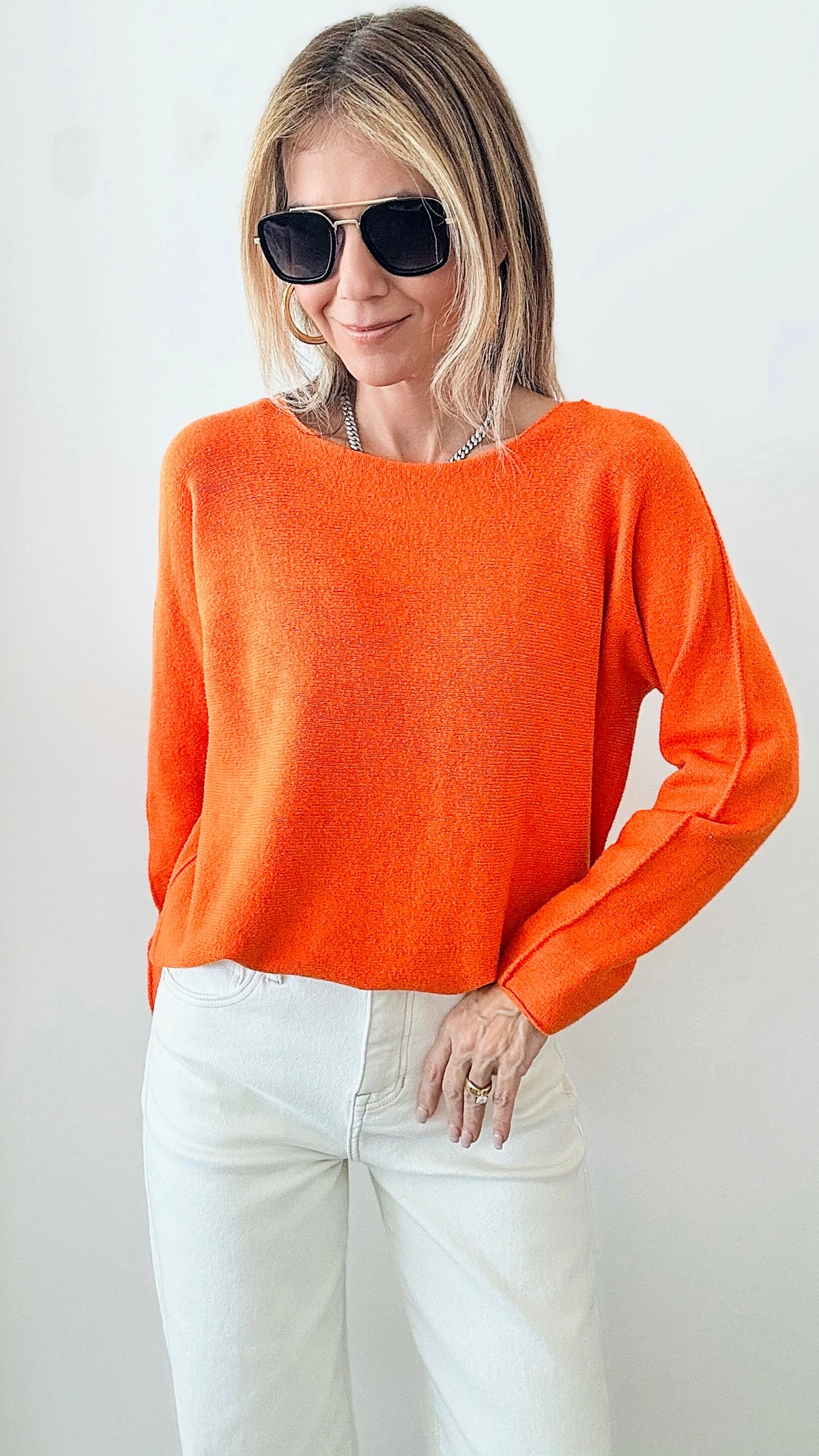 Soho Italian Boatneck Pullover -Bright Orange-140 Sweaters-Germany-Coastal Bloom Boutique, find the trendiest versions of the popular styles and looks Located in Indialantic, FL