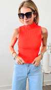 Knit Mock Neck Tank Top - Neon Orange-100 Sleeveless Tops-On Blue-Coastal Bloom Boutique, find the trendiest versions of the popular styles and looks Located in Indialantic, FL
