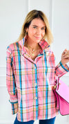 Checked-In Italian Woven Top-Pink-110 Long Sleeve Tops-TATTOO Z-Coastal Bloom Boutique, find the trendiest versions of the popular styles and looks Located in Indialantic, FL