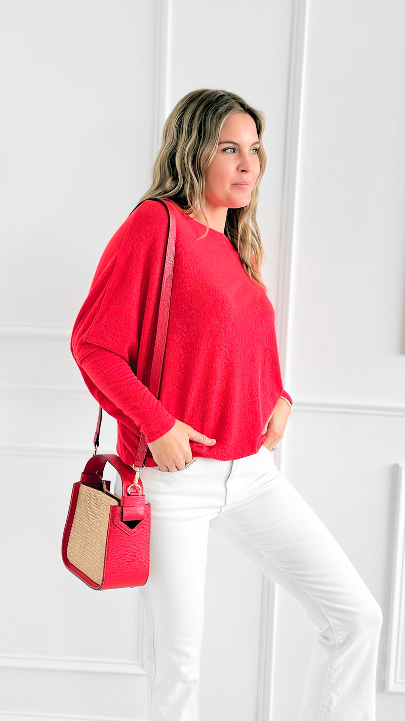 Cloud Comfort Everywhere Dolman Top - Tomato Red-110 Long Sleeve Tops-Charlotte Avery-Coastal Bloom Boutique, find the trendiest versions of the popular styles and looks Located in Indialantic, FL
