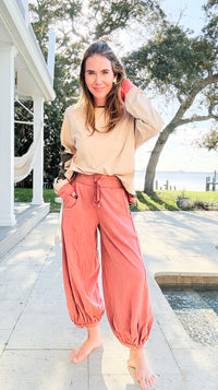 Cancel Plans Cuffed Pants- Washed Rust-170 Bottoms-ODDI-Coastal Bloom Boutique, find the trendiest versions of the popular styles and looks Located in Indialantic, FL