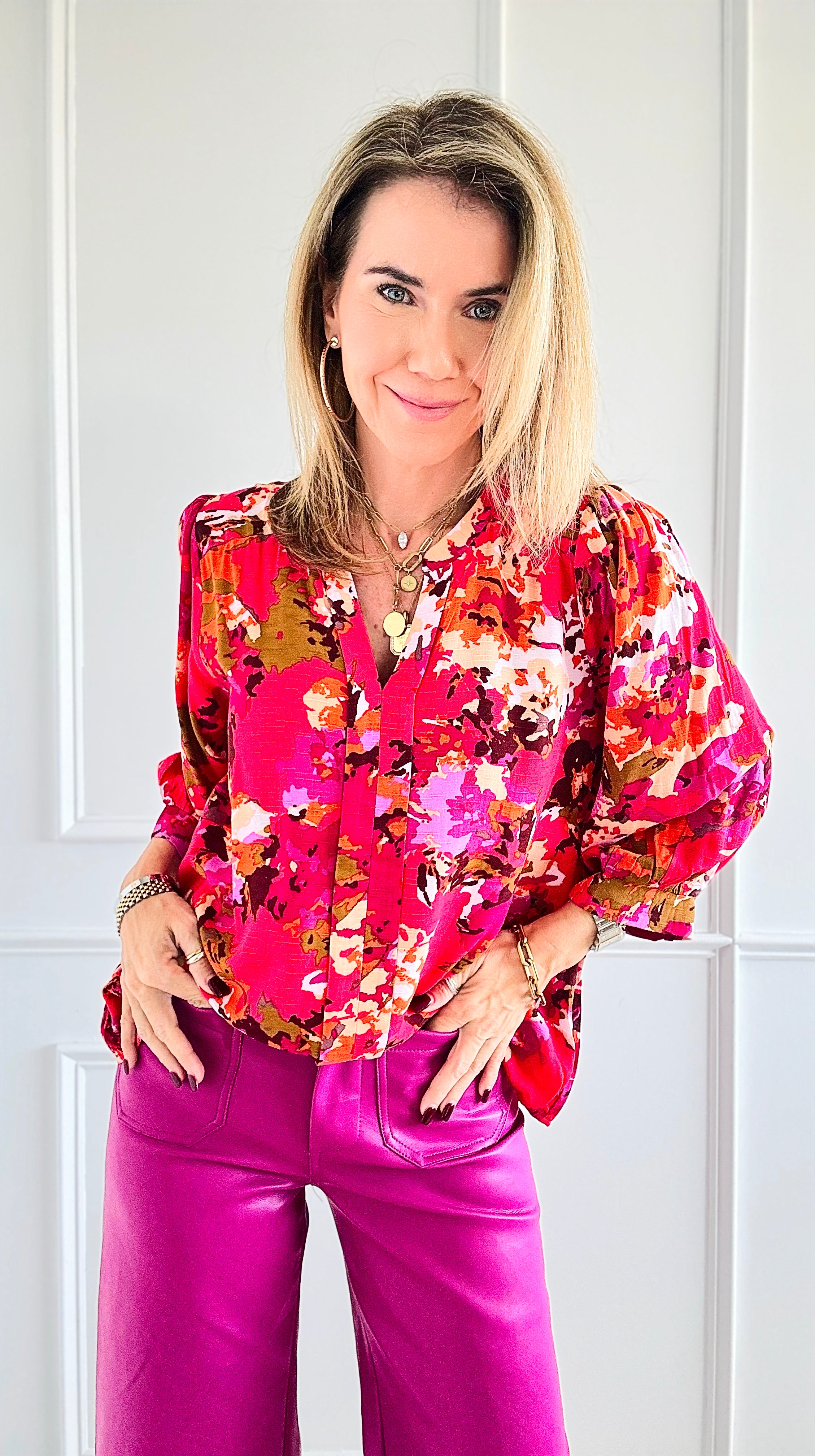 Wildflower Burst Blouse Top-130 Long Sleeve Tops-Jodifl-Coastal Bloom Boutique, find the trendiest versions of the popular styles and looks Located in Indialantic, FL