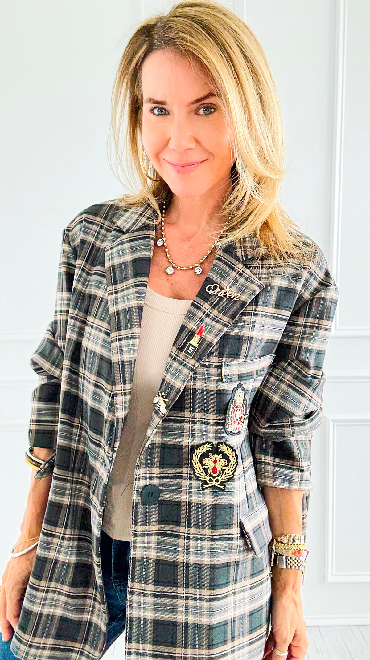 Bee Chic Italian Blazer- Gray-160 Jackets-TATTOO Z-Coastal Bloom Boutique, find the trendiest versions of the popular styles and looks Located in Indialantic, FL