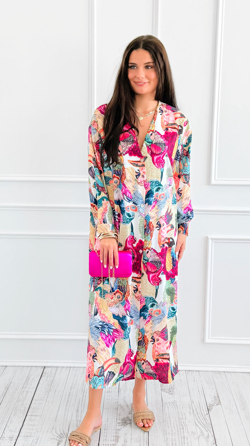 Feathered Mosaic Italian Long Dress-200 dresses/jumpsuits/rompers-CLEAR S-Coastal Bloom Boutique, find the trendiest versions of the popular styles and looks Located in Indialantic, FL