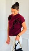 Floral Trim Knit Sleeveless Sweater - Burgundy-140 Sweaters-Blu Pepper-Coastal Bloom Boutique, find the trendiest versions of the popular styles and looks Located in Indialantic, FL