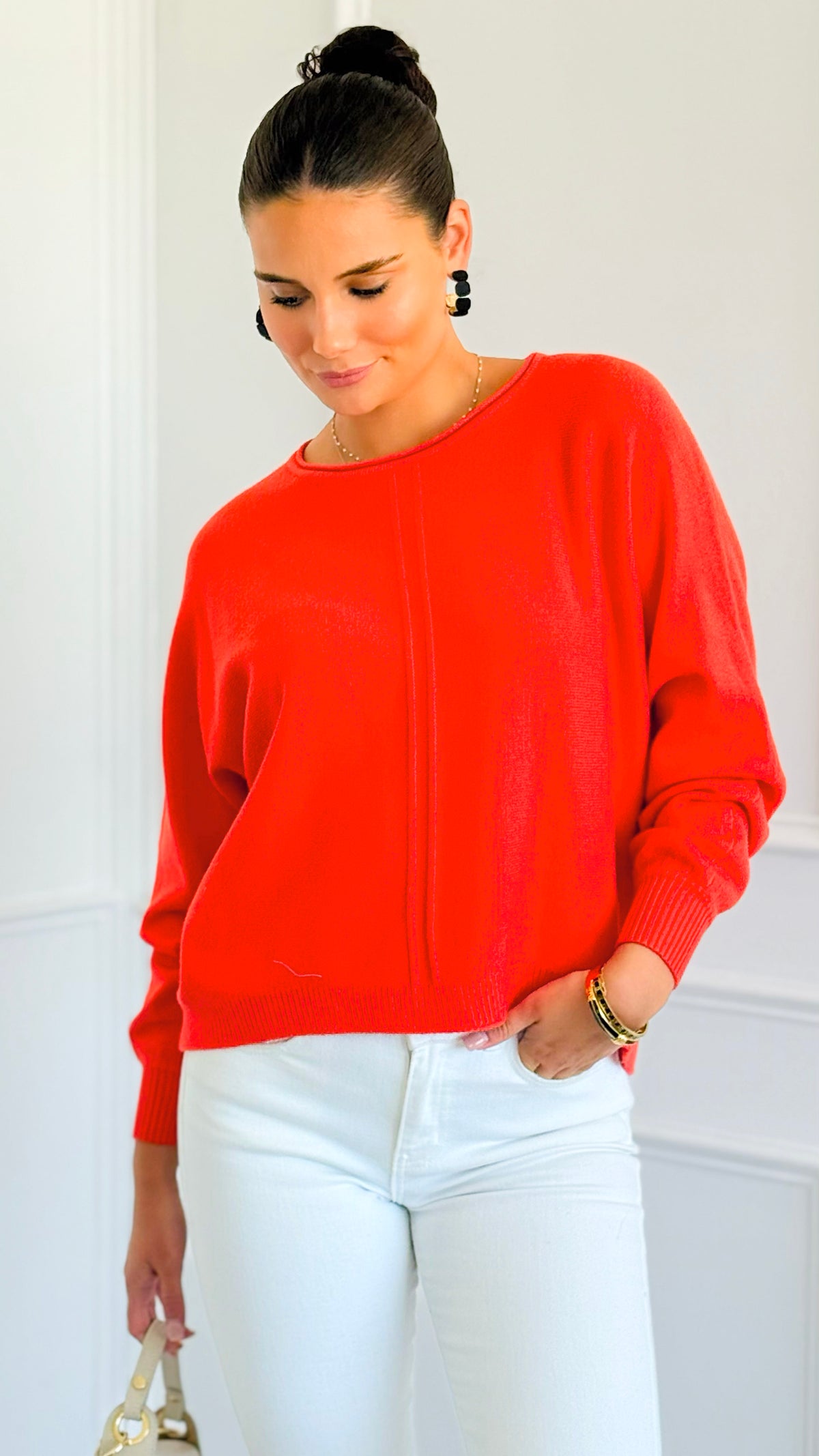 Spice Route Seam Detail Sweater - Burnt Orange-140 Sweaters-Zenana-Coastal Bloom Boutique, find the trendiest versions of the popular styles and looks Located in Indialantic, FL